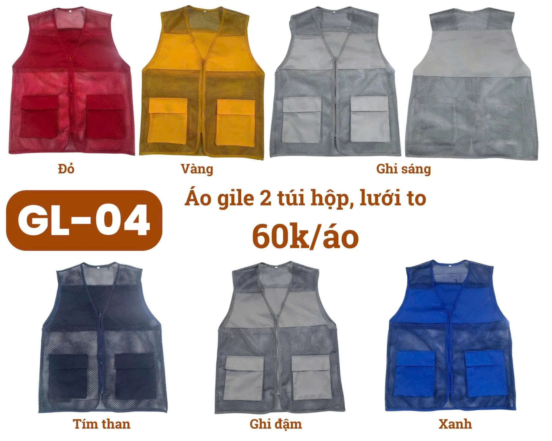 [GL-04] Áo ghi lê bảo hộ lao động - Áo gile shipper 2 túi, thiết kế đơn giản, nhiều màu tùy chọn