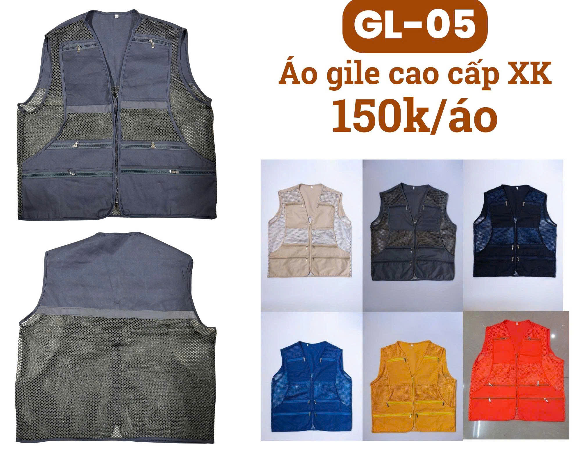 [GL-05] Áo lưới phản quang kỹ sư Hàn Quốc chất lượng cao, 6 túi khóa kéo, lưới mắt to, nhiều màu tùy chọn