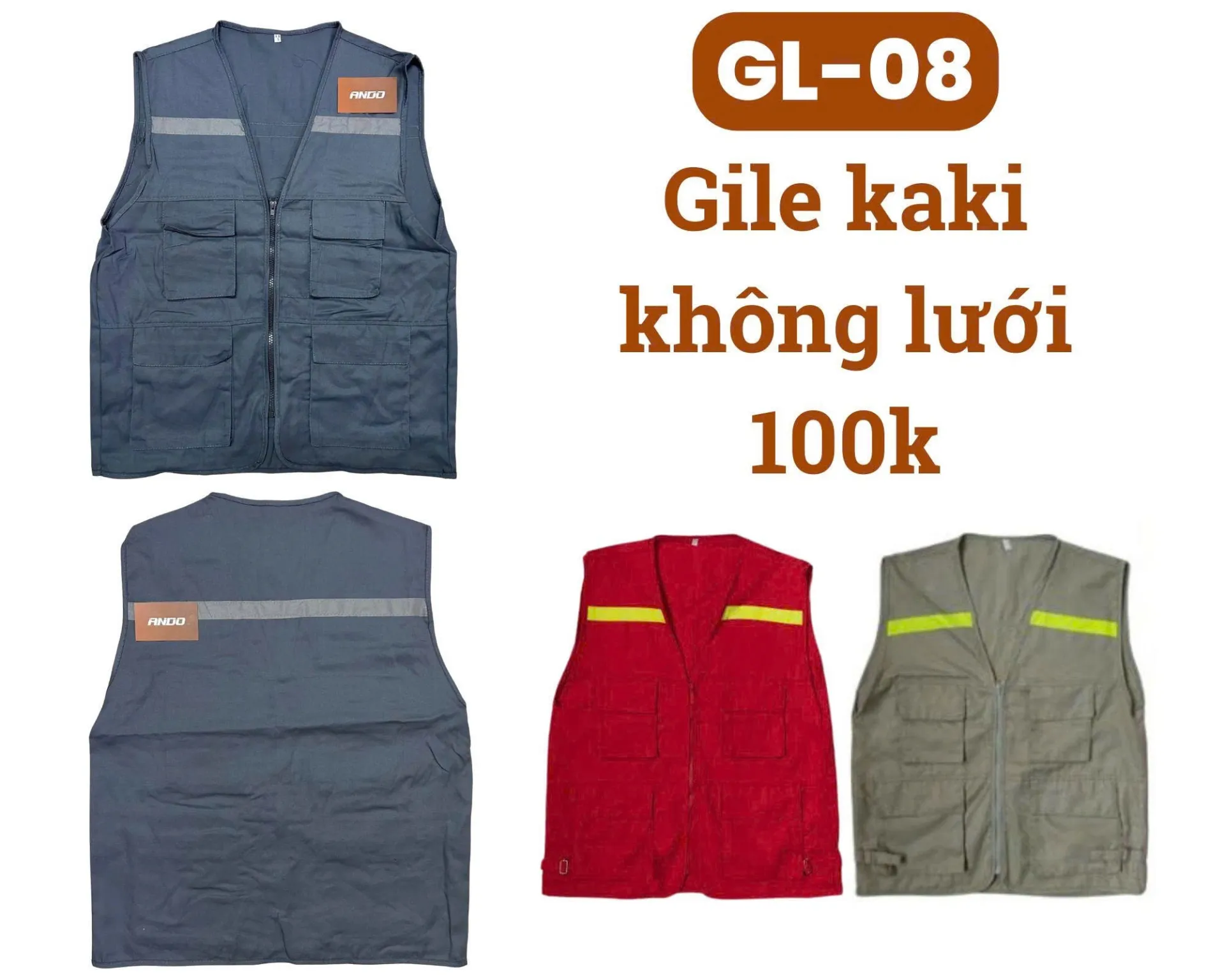 [GL-08] Áo ghi lê bảo hộ lao động - Áo gile vải kaki, không lưới
