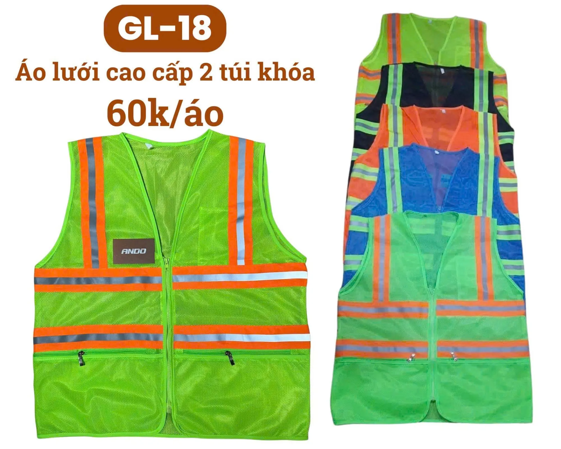 [GL-18] Áo ghi lê bảo hộ lao động - Áo lưới phản quang 3M túi khóa ngang