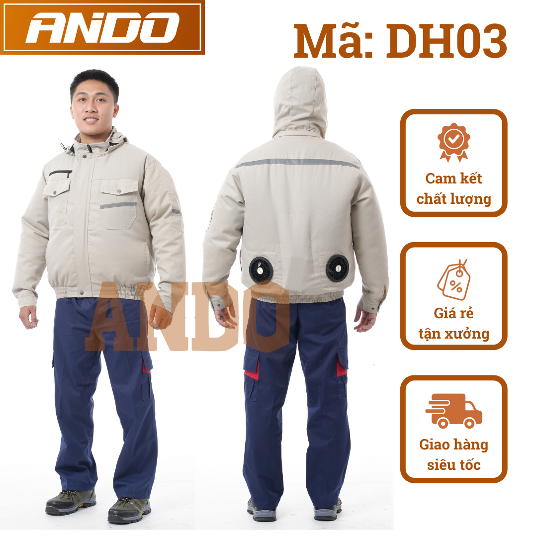 Áo quạt, áo điều hòa DH03, có mũ trùm, màu ghi