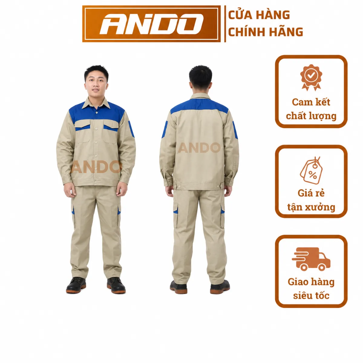 Quần áo bảo hộ lao động mẫu PR05, vải pangrim, màu ghi đậm phối xanh