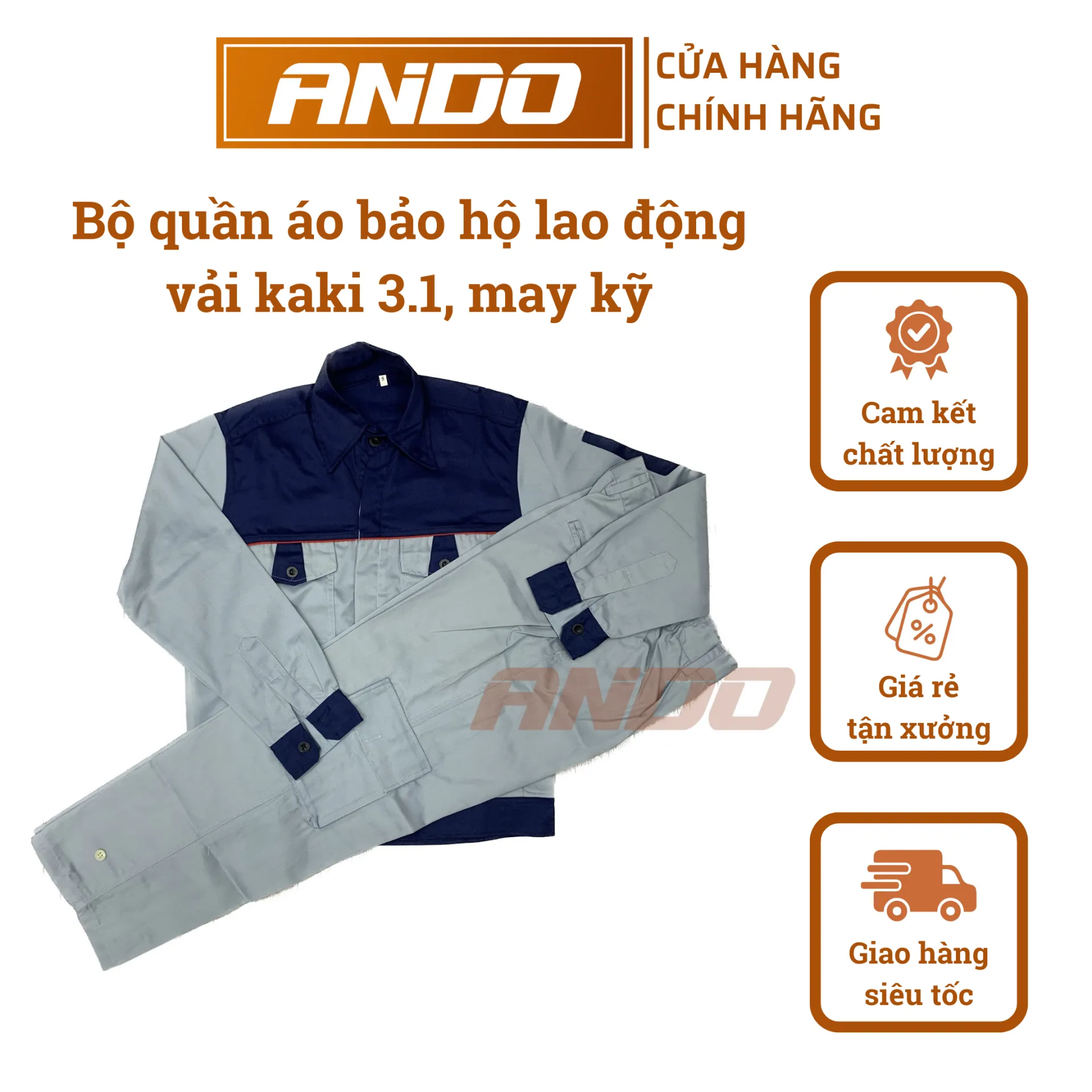 Quần áo bảo hộ lao động AD03 màu ghi phối than, vải kaki 3/1, thiết kế & in đồng phục doanh nghiệp, nhà xưởng