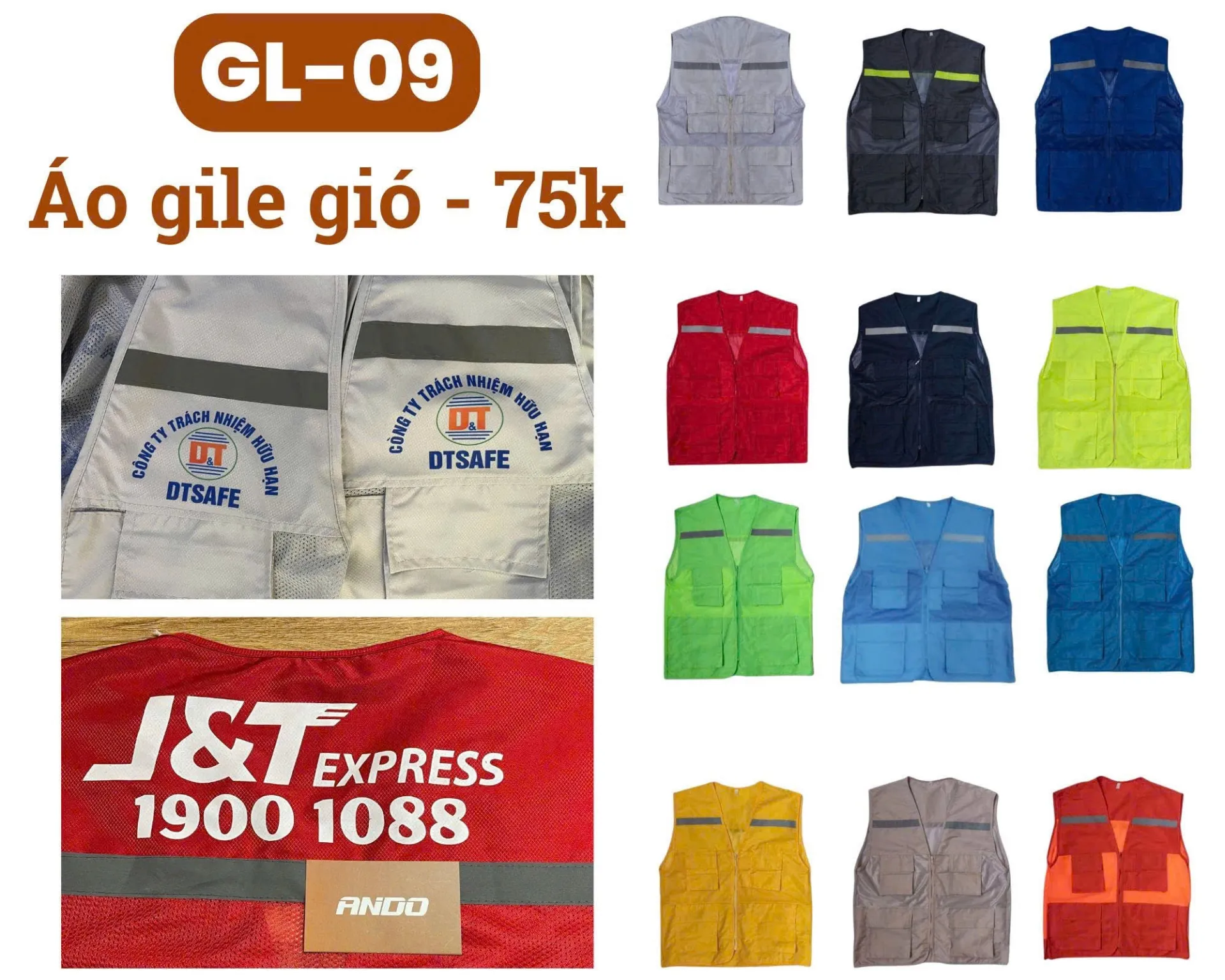 [GL-09] Áo gile phản quang bảo hộ lao động vải gió, dành cho kỹ sư, công nhân công trường, in đồng phục theo yêu cầu