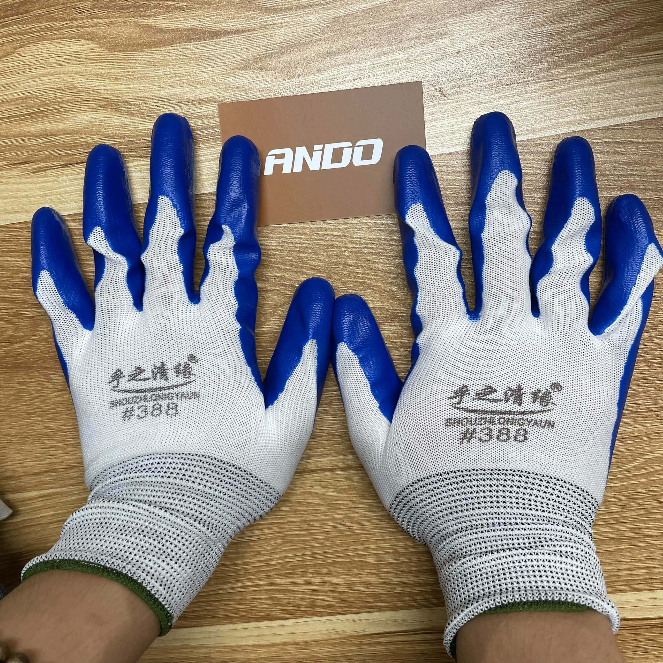 Găng tay bảo hộ lao động - Bịch 12 đôi găng tay 388, phủ sơn xanh, sợi polyester