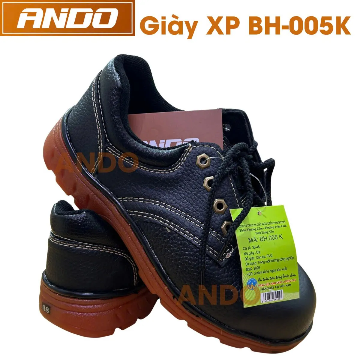 Giày bảo hộ XP BH005K, đế kếp xịn, chỉ vàng, mũi và đế lót thép, da PU