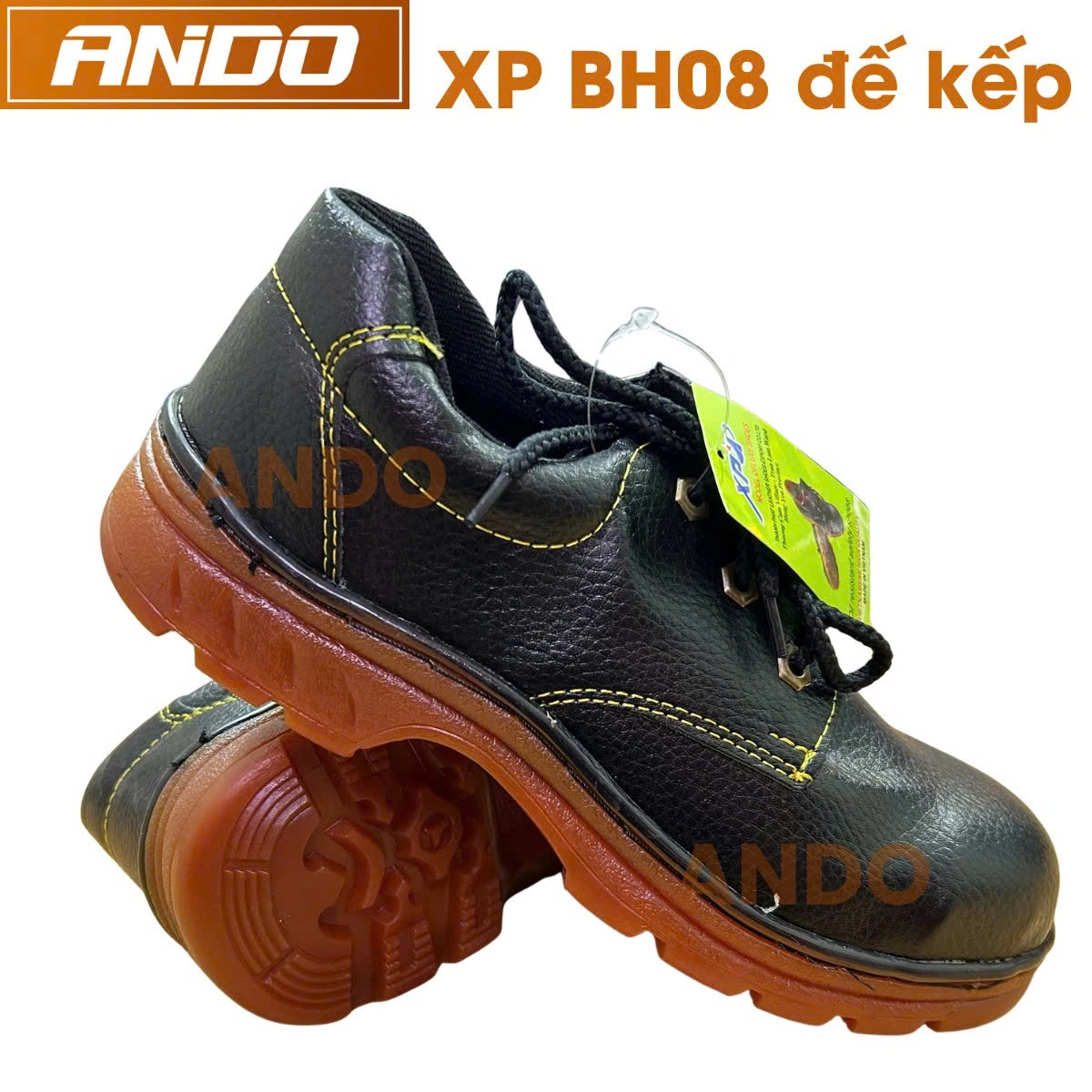 Giày bảo hộ XP BH08-01K, đế kếp vàng, chỉ đen, mũi và đế lót thép, da PU