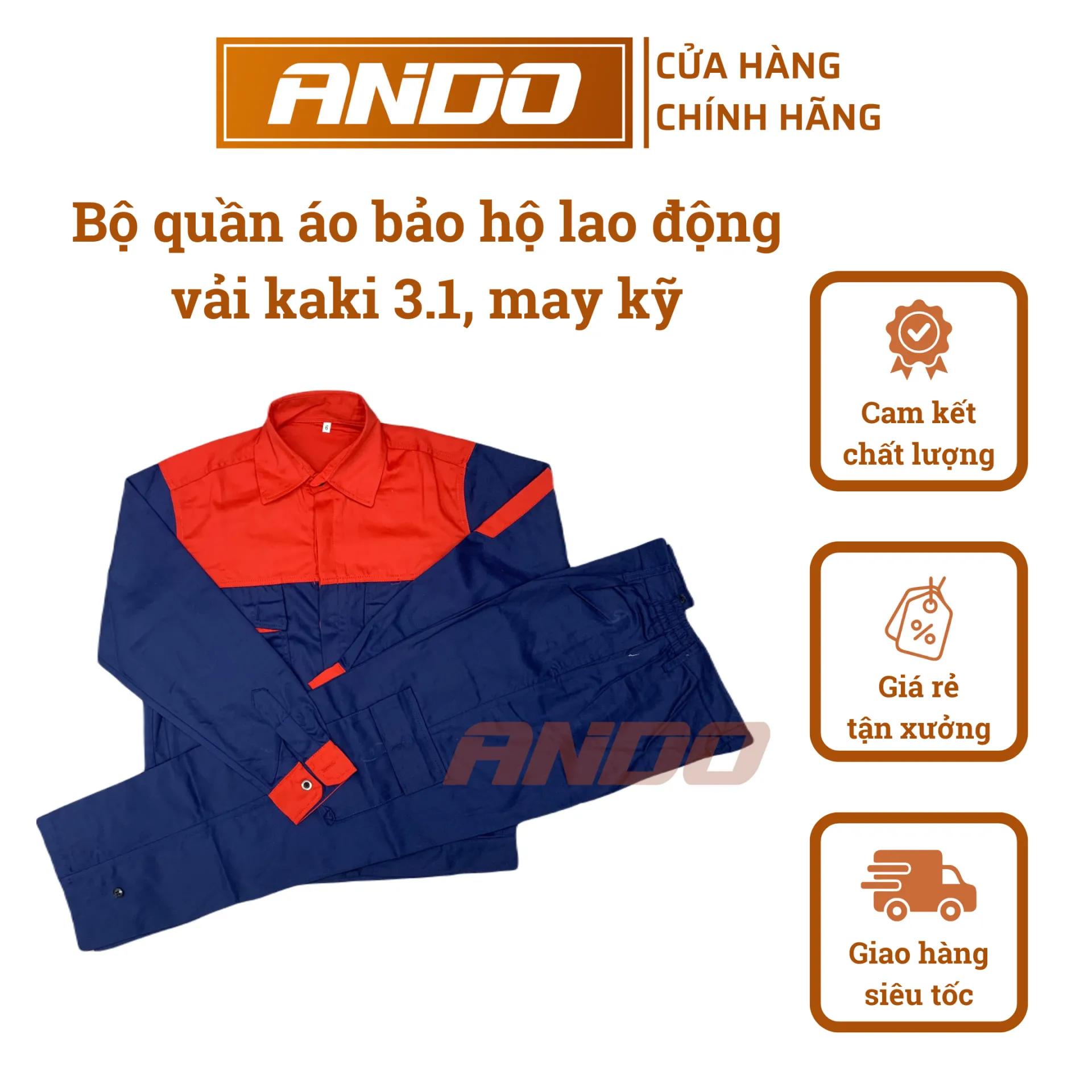 Quần áo bảo hộ lao động AD04 màu xanh than phối đỏ, vải kaki 3/1, thiết kế & in đồng phục doanh nghiệp, nhà xưởng