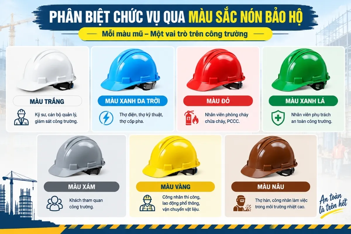 Phân Biệt Chức Vụ Qua Màu Sắc Nón Bảo Hộ Lao Động